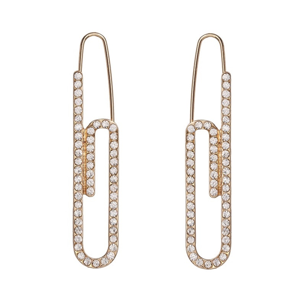 Gold Paperclip Earrings with Cubic Zirconia